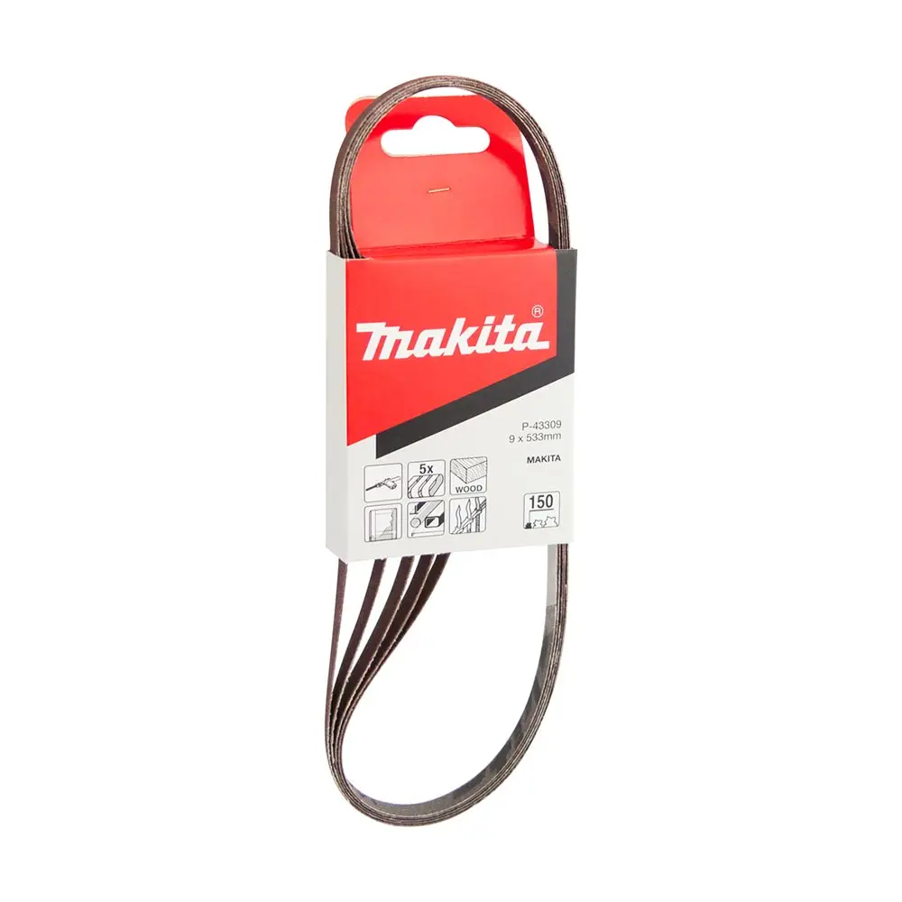 MAKITA 9 x 533mm 150-Grit Alox Abrasive Sanding Belt - 5 Piece P-43309