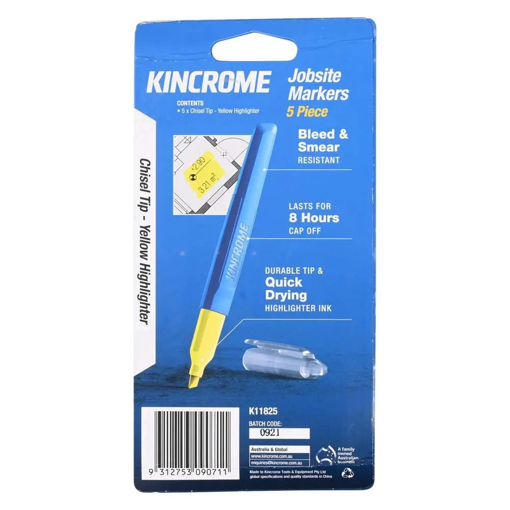 KINCROME Highlighter Chisel Tip Yellow 5 Pack K11825