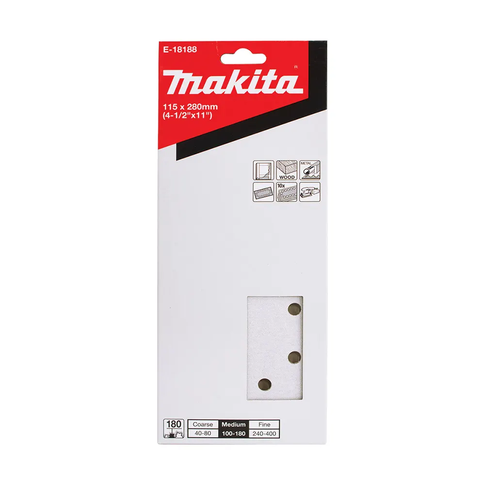 MAKITA 1/2 Sheet 180 Grit Sand Paper White - 10 Piece E-18188