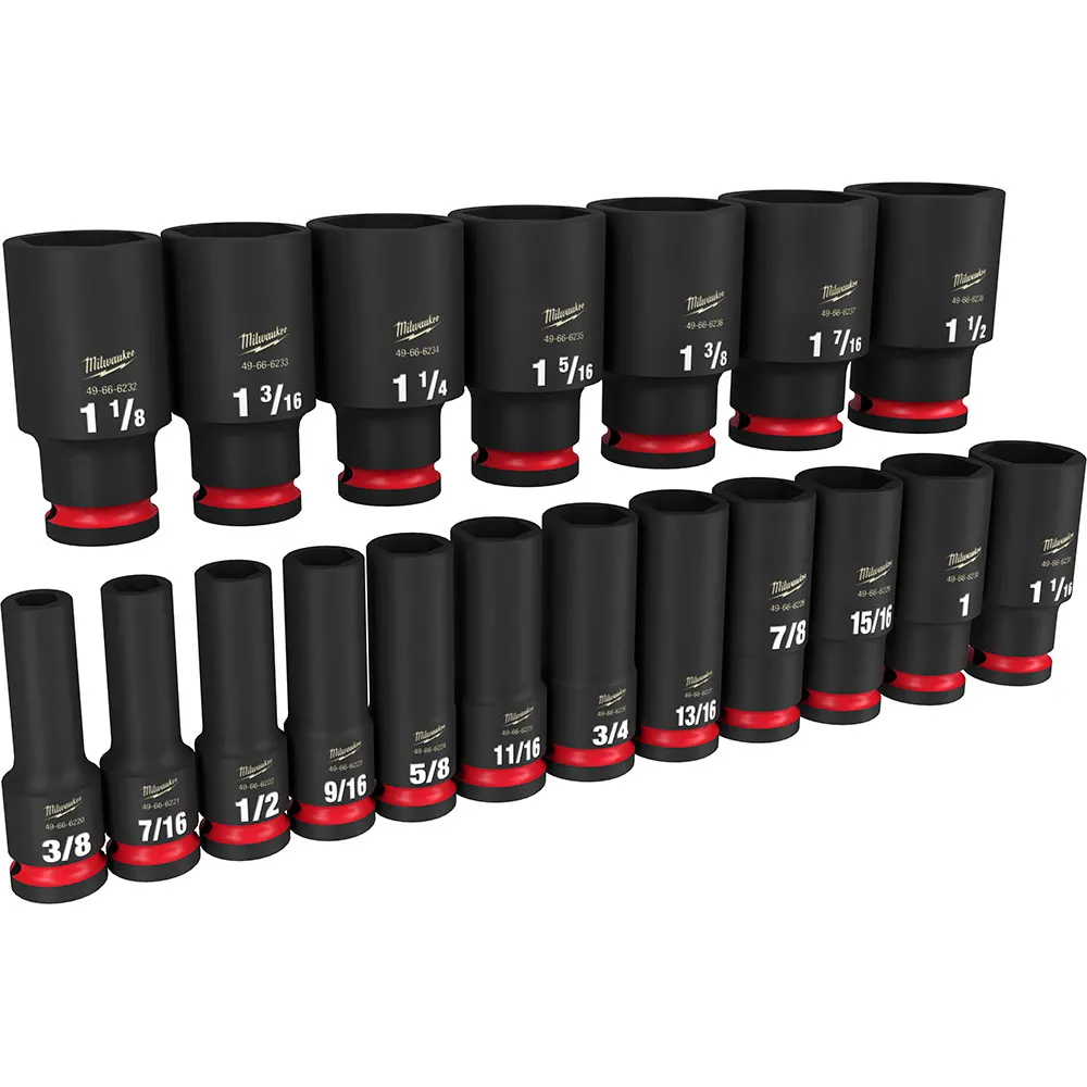 MILWAUKEE SHOCKWAVE Impact Duty 1/2" Drive 19PC SAE Deep 6 Point Impact Socket Set 49667012