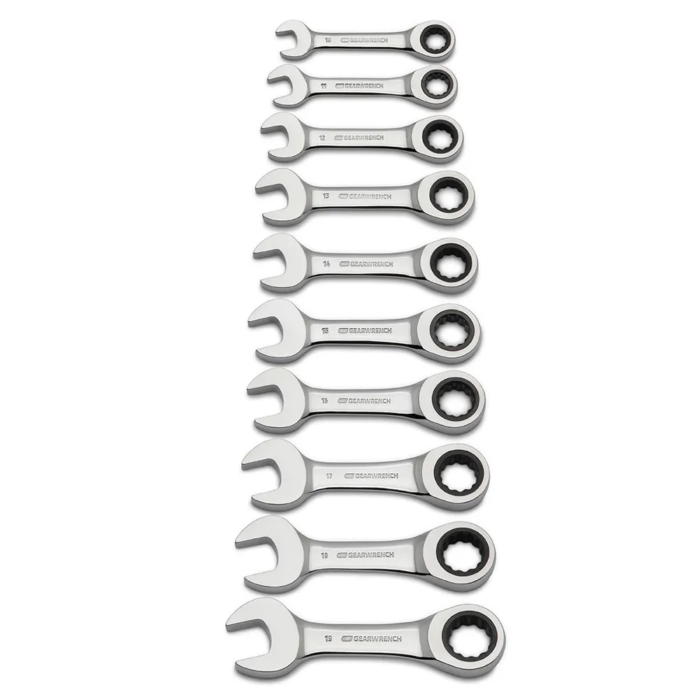 GEARWRENCH 10 Piece Metric Stubby Combination Ratcheting Spanner Set 9520D