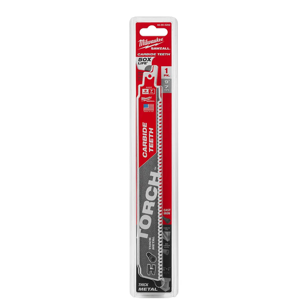 MILWAUKEE 230mm 7TPI TCT Reciprocating Saw Blade for Metal Cutting - THE TORCH 48005202