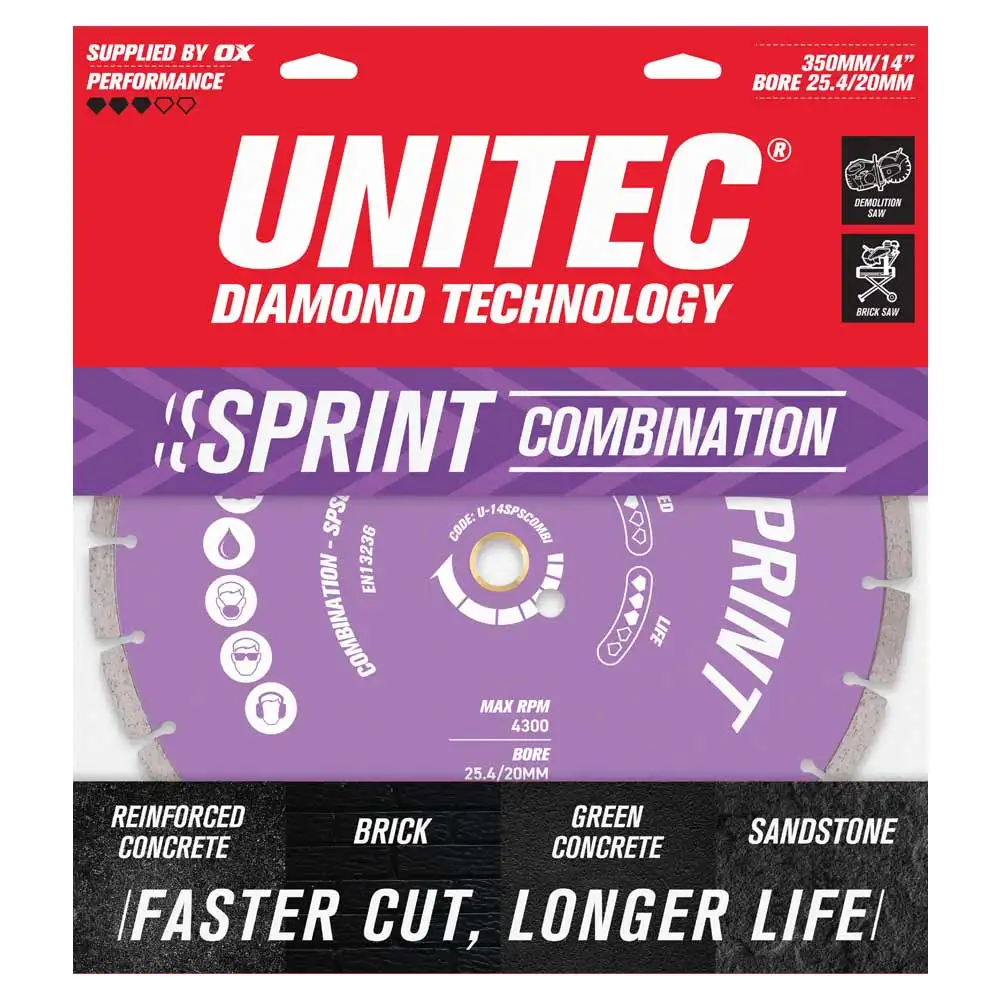 UNITEC 350mm Segmented Diamond Blade For General Purpose Cutting - Sprint U-14SPSCOMBI
