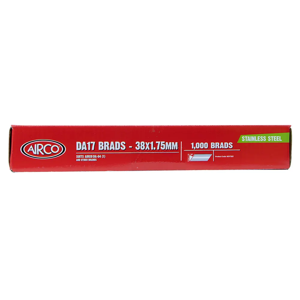 AIRCO 38 x 1.8mm 15GA DA17 S/Steel Brad Nail - 1000 Box BD17383