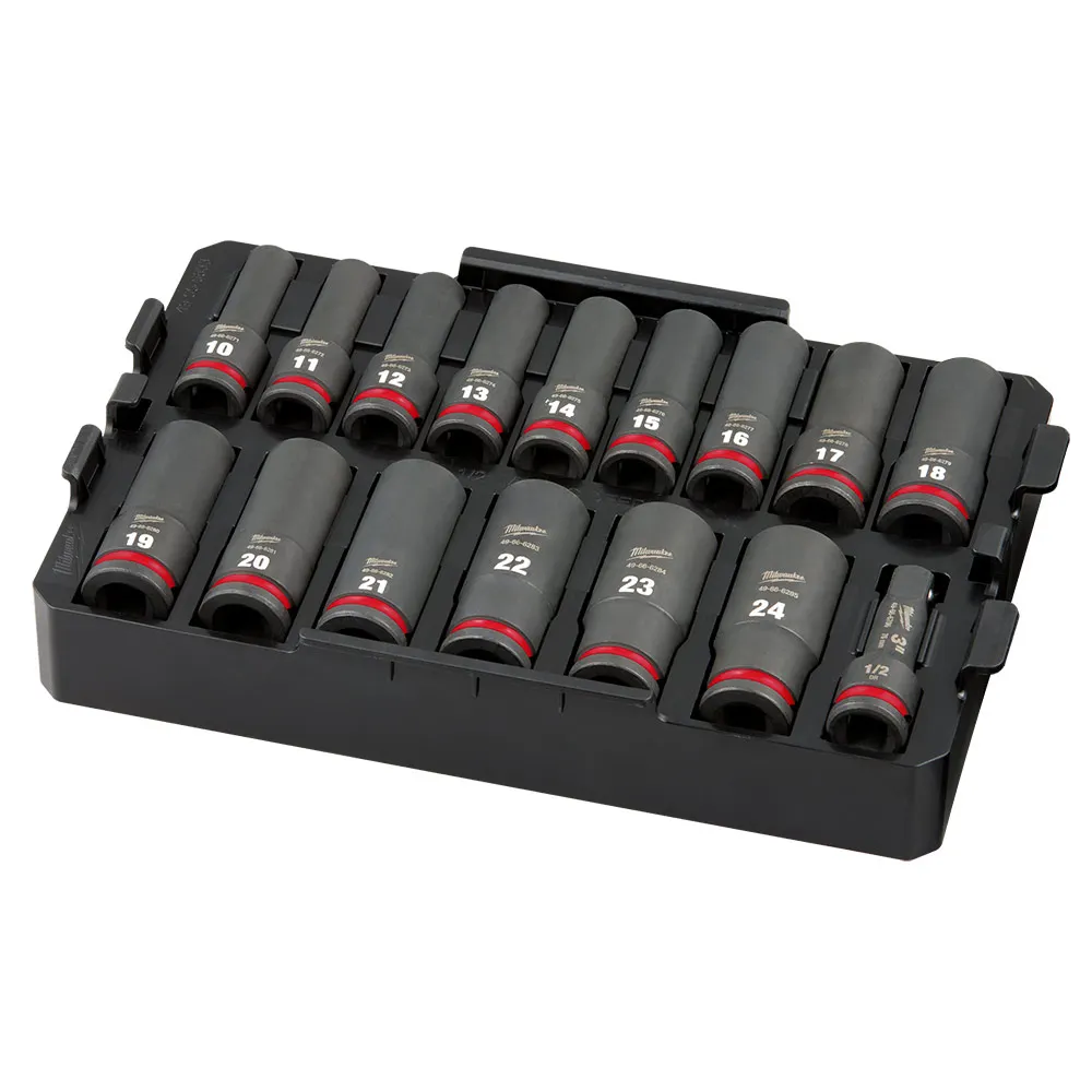 MILWAUKEE SHOCKWAVE 1/2" Drive Metric Deep Impact Socket Tray Set - 16 Piece 49667056