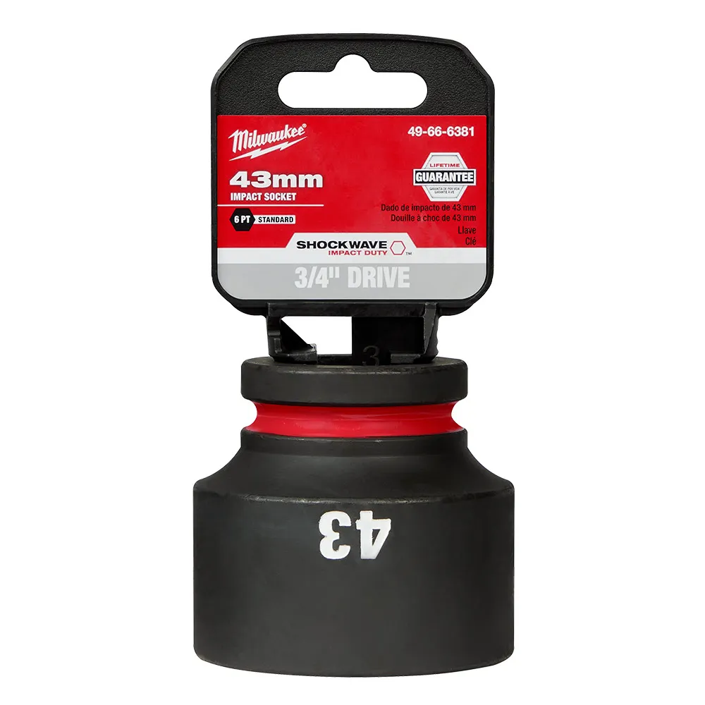 MILWAUKEE SHOCKWAVE 3/4inch Drive 43mm Standard 6 Point Impact Socket 49666381