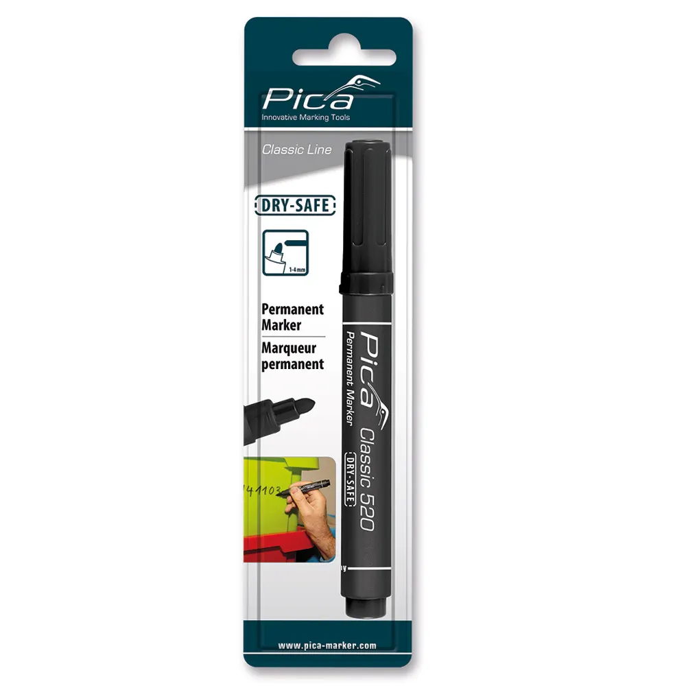 PICA Classic Permanent Marker Bullet Tip BLACK Blister Hang Sell 52046SB