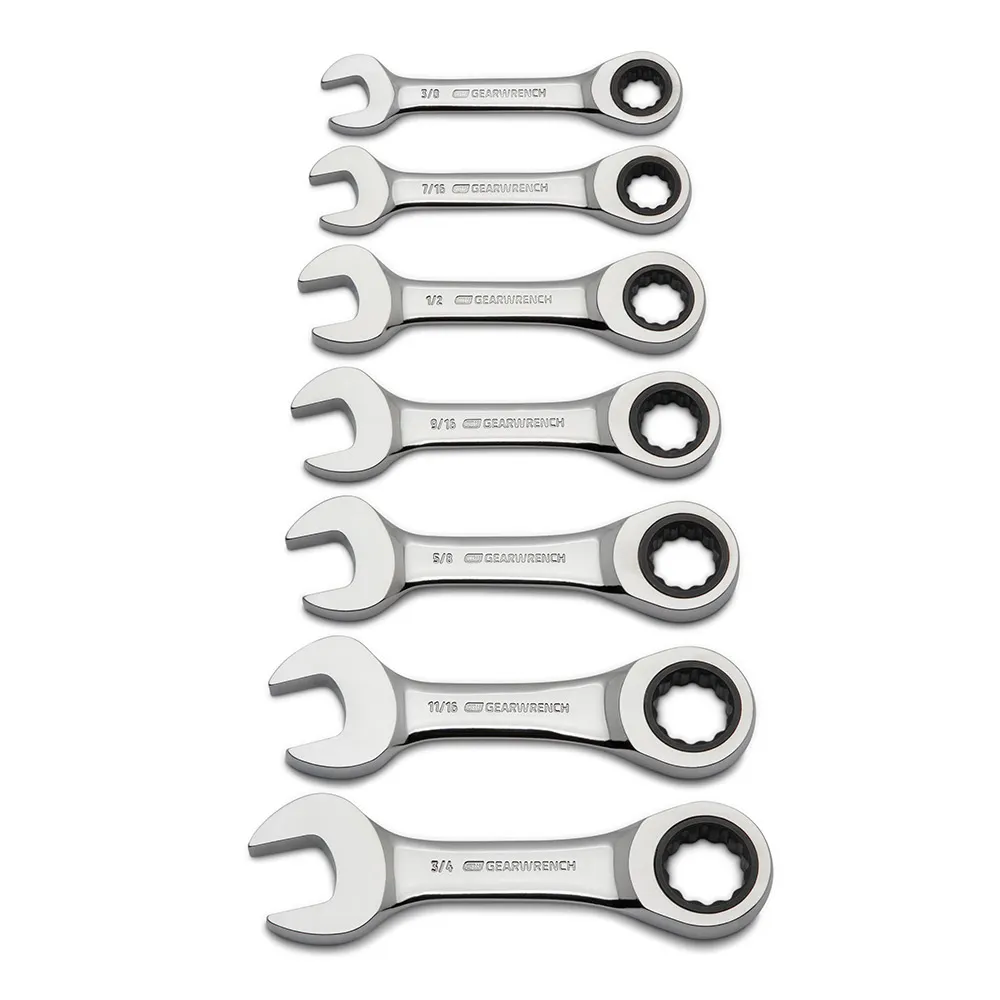 GEARWRENCH 7 Piece SAE Stubby Combination Ratcheting Wrench Set 9507D