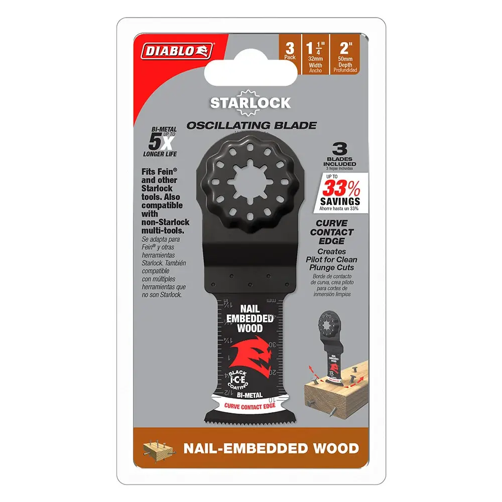 DIABLO 32mm Starlock Bi-Metal Multi-Tool Blade For Nail-Embedded Wood 3 Piece 2608F02267