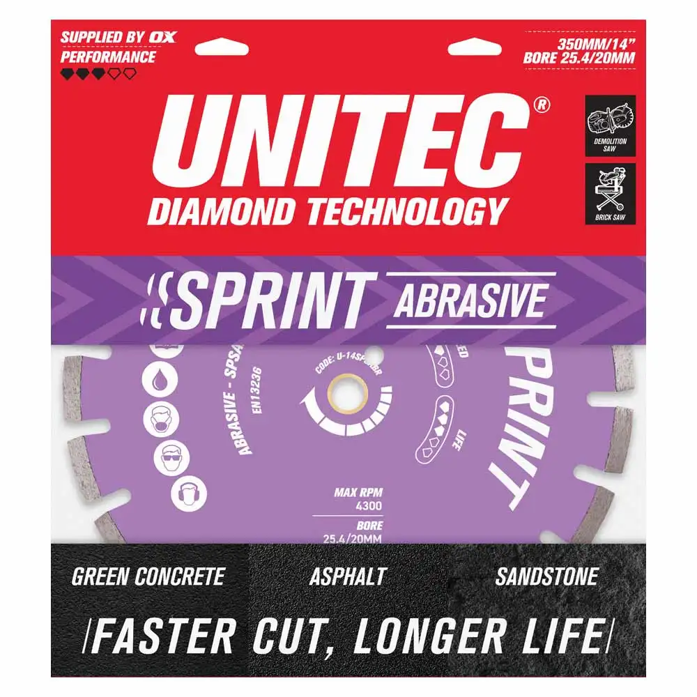 UNITEC 350mm Segmented Diamond Blade For Abrasive Cutting - Sprint U-14SPSABR