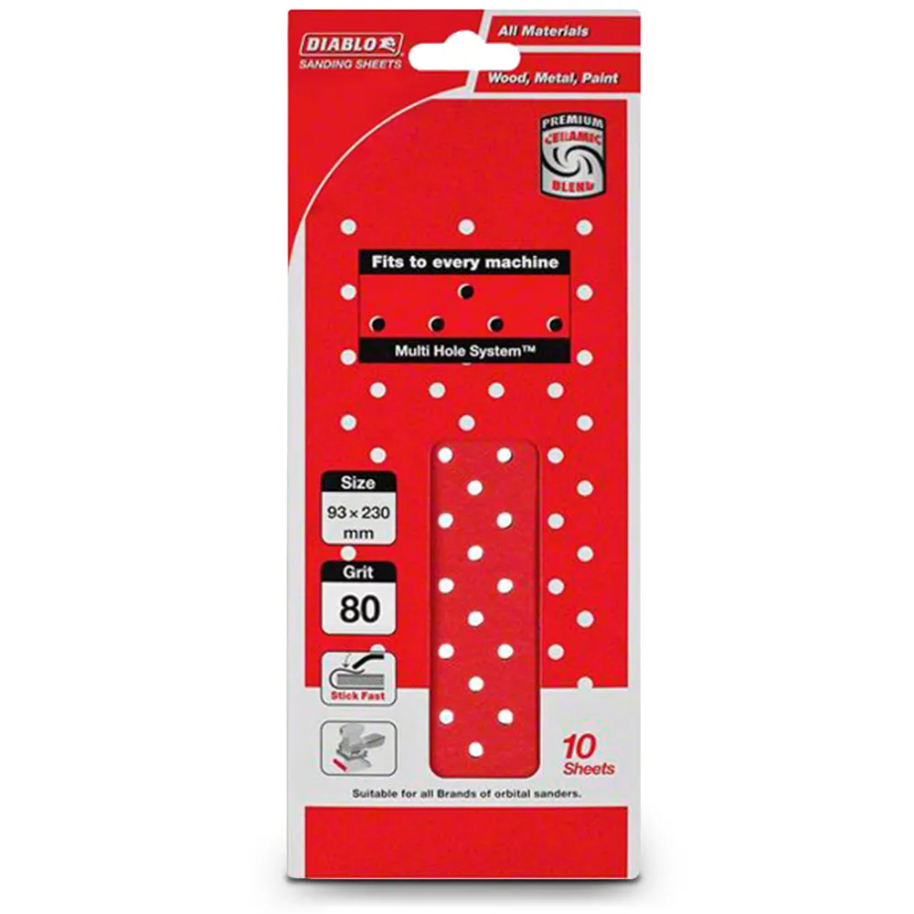 DIABLO 93 x 230mm 80-Grit Multi-Hole Clamped Sanding Sheet - 10 Piece