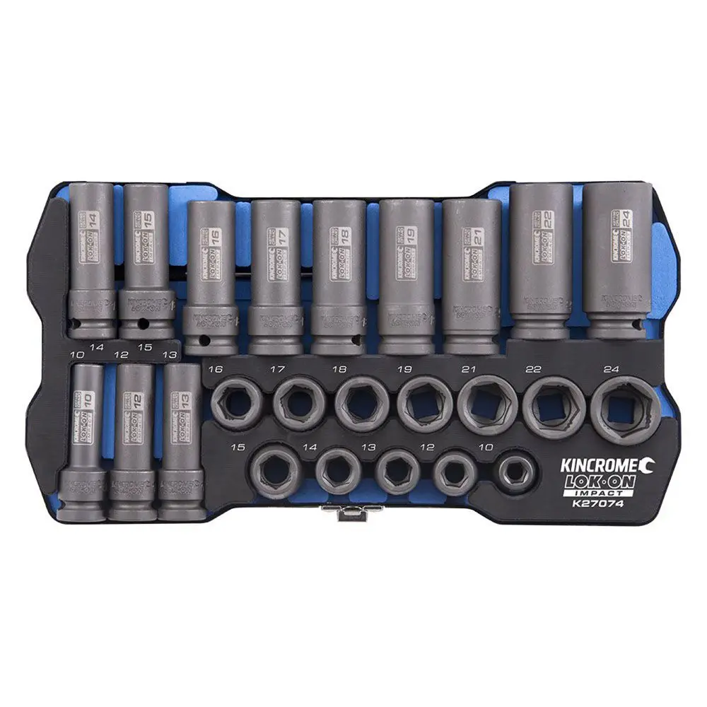 KINCROME LOK-ON Impact 1/2" Drive Socket Set Deep/Standard Metric 12 Piece K27074