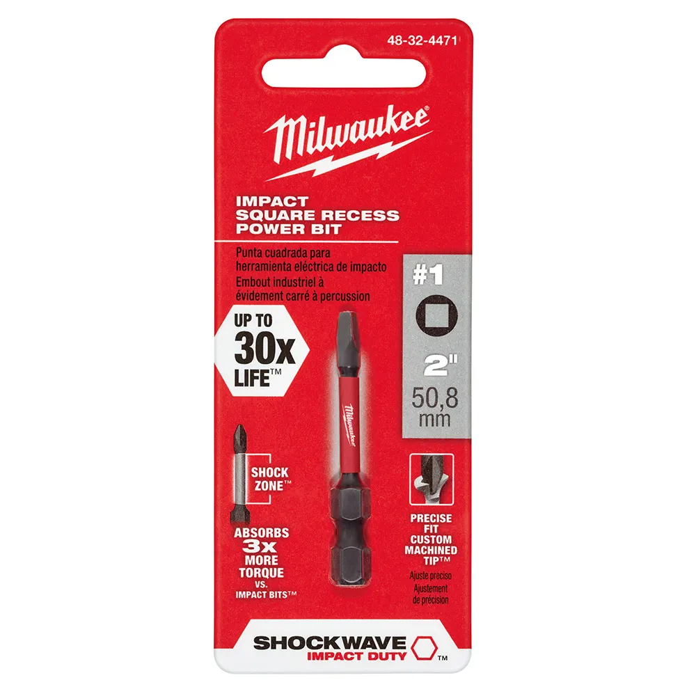 MILWAUKEE R1 x 50mm Robertson/Square Power Screwdriver Bit - SHOCKWAVE 48324471