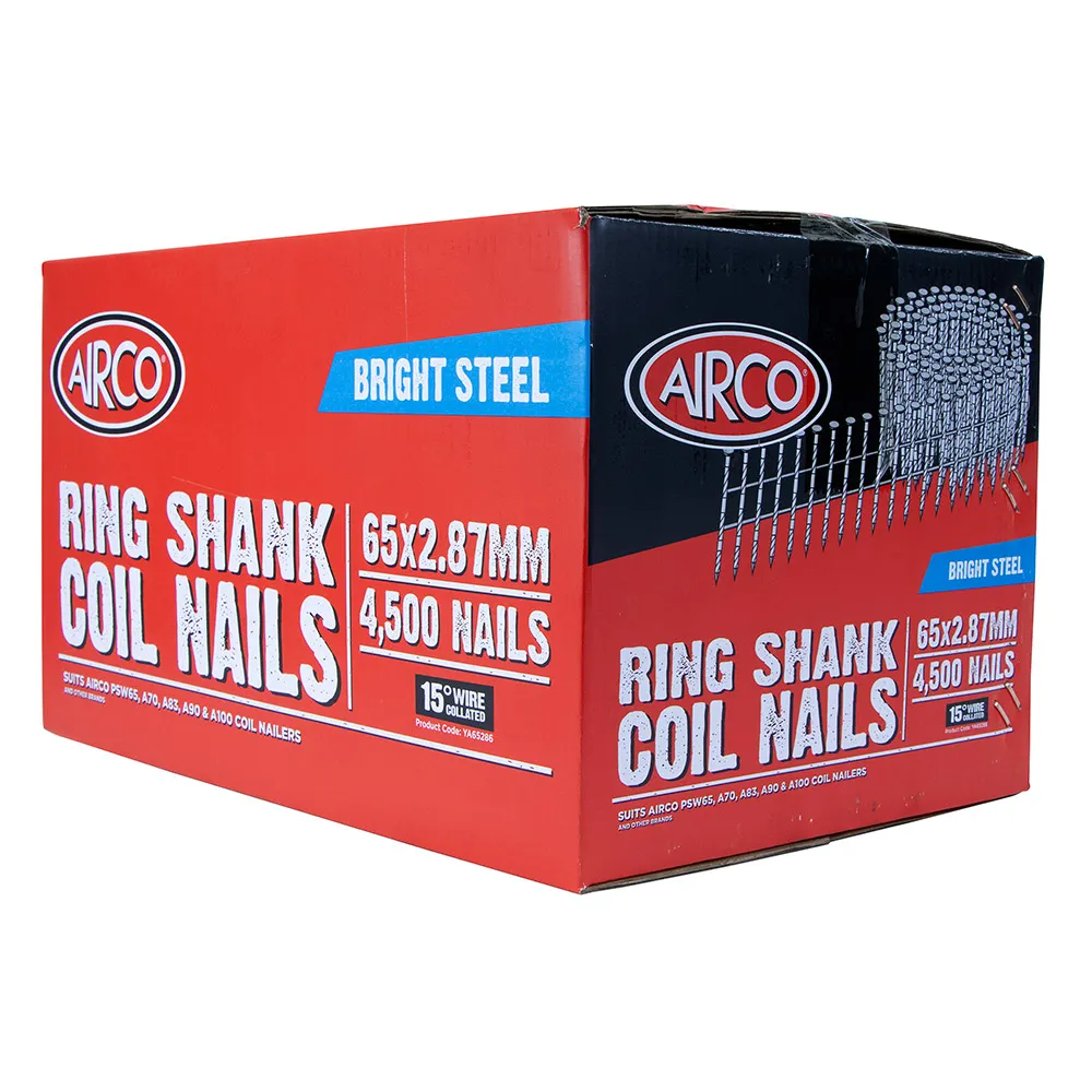 AIRCO 65 x 2.87mm 15Deg Bright Shank Coil Nail - 4500 Box YA65286