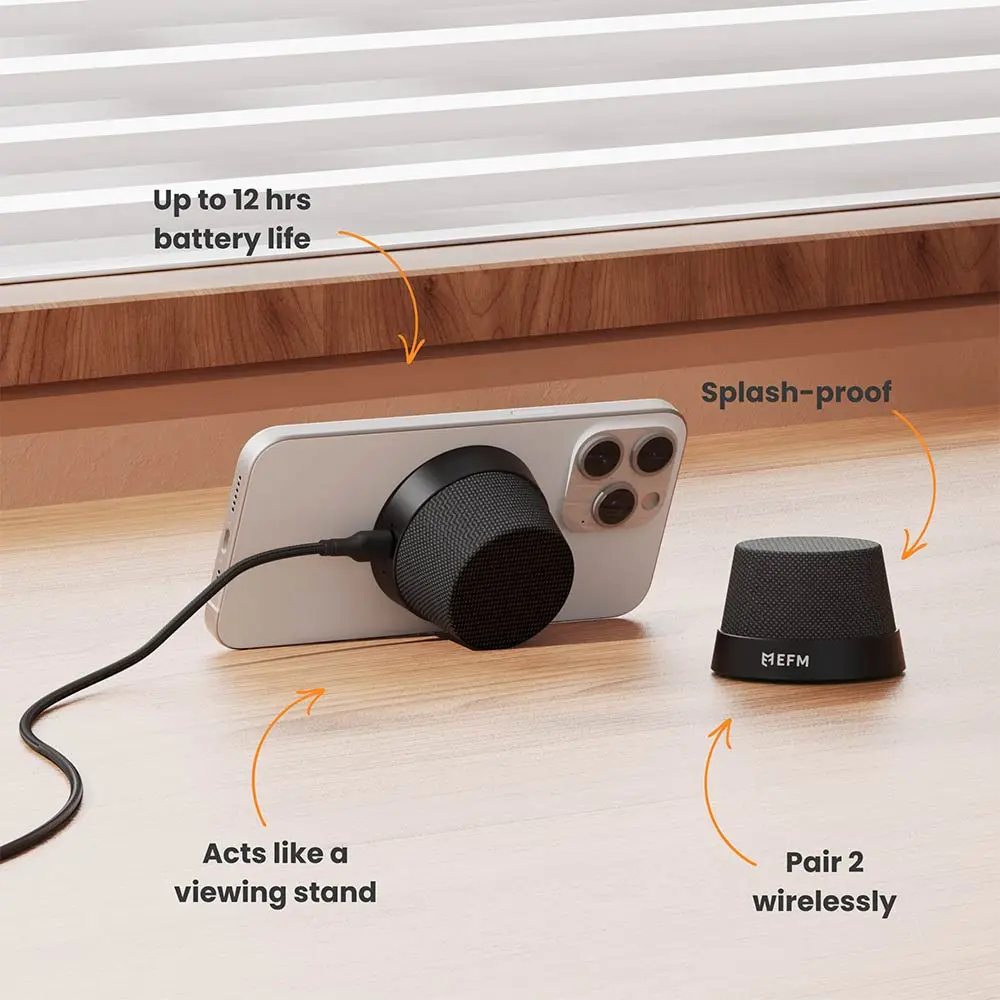 EFM Cloudbreak Mag Pro Speaker With MagSafe Compatibility and 10W Wireless Charging - Charcoal EFBACBP909BLA