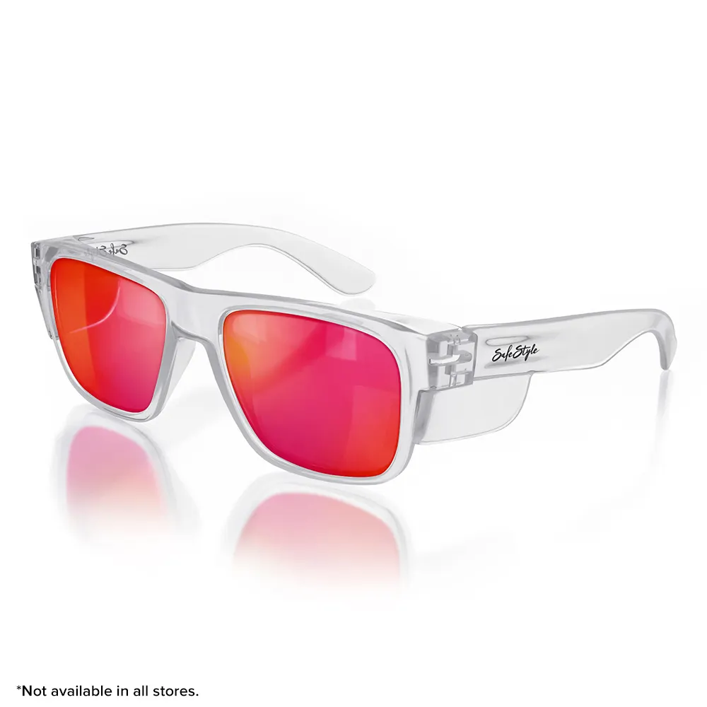 SAFESTYLE Fusions Clear Frame Mirror Red Polarised Lens UV400 FCRP100