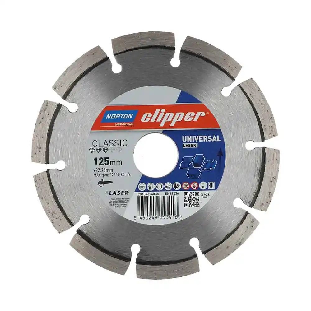 NORTON CLIPPER 125 x 22.2mm Classic Laser Segmented Diamond Blade for General Purpose Cutting 70184626835