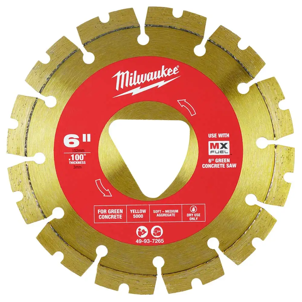 MILWAUKEE 150mm 6inch Green Concrete Diamond Blade - Yellow 49937265