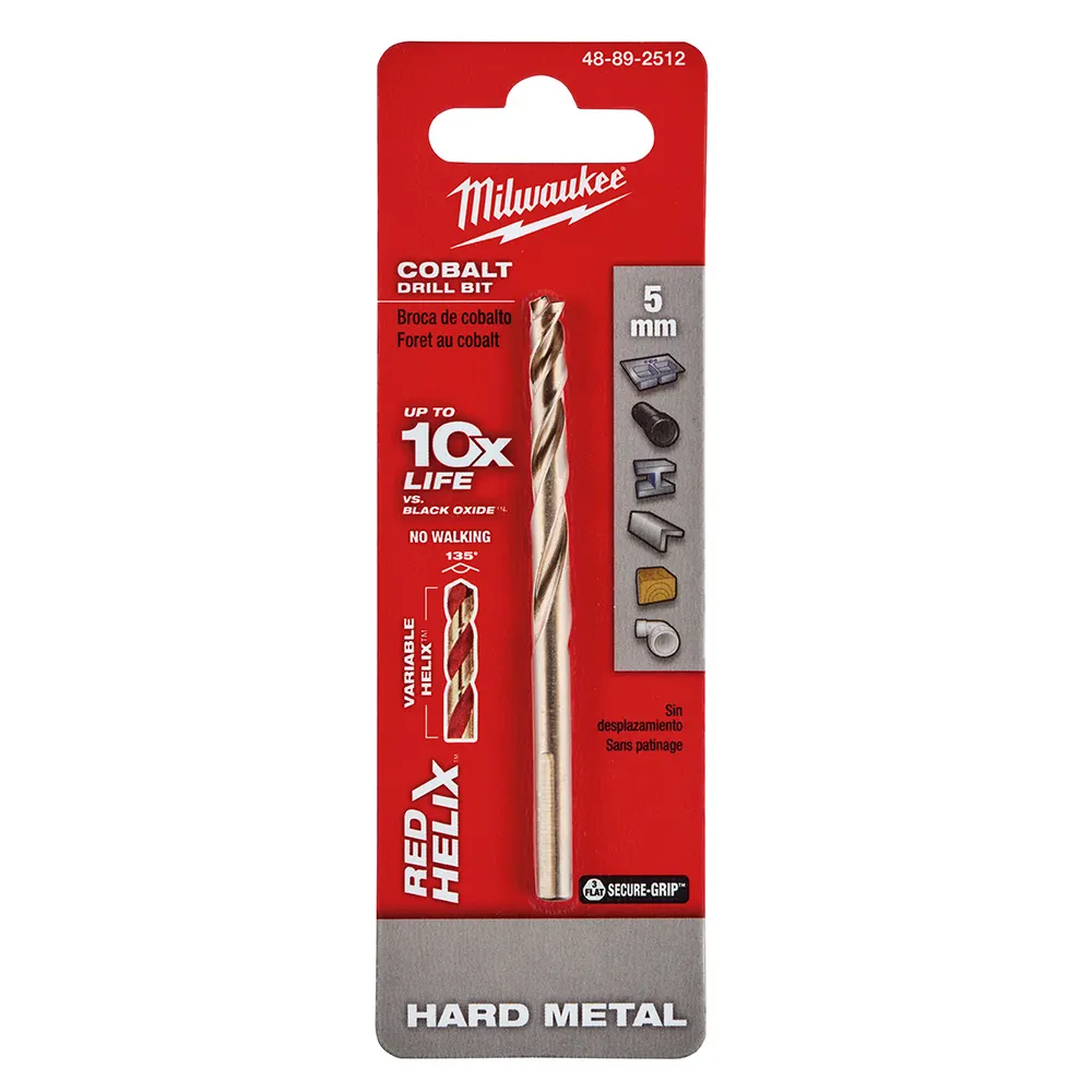 MILWAUKEE 5 x 86mm HSS-Cobalt Metal Jobber Drill Bit - RED HELIX 48892512