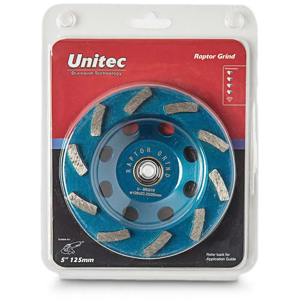 UNITEC 125mm 10-Segment Spiral Diamond Grinding Cup - RAPTOR U-5RG10
