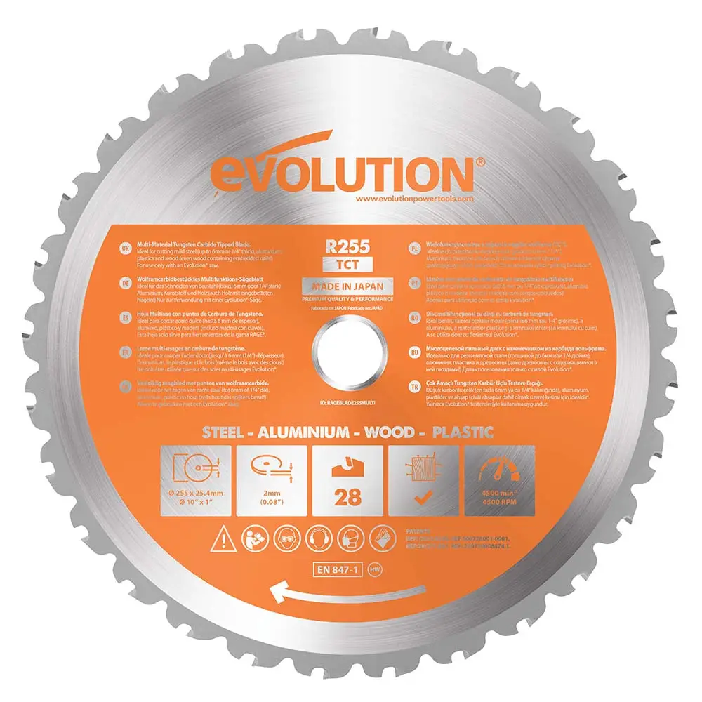 EVOLUTION 255mm 28T TCT Multi-Purpose Saw Blade - Rage RAGEBLADE255M