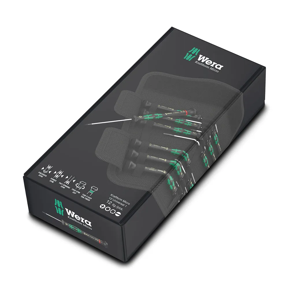 Wera Kraftform Micro 12 Universal 1 Screwdriver Set For Electronic Applications - 12 Piece WER073675