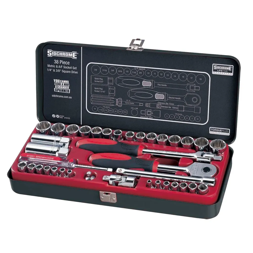 SIDCHROME 38 Piece 1/4" & 3/8" Drive Socket Set SCMT19105BK
