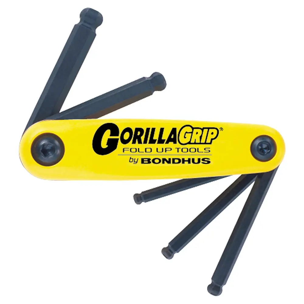 BONDHUS 5 Piece Allen Key Set Gorillagrip Foldup 3/16-3/8" Ball End BD12894