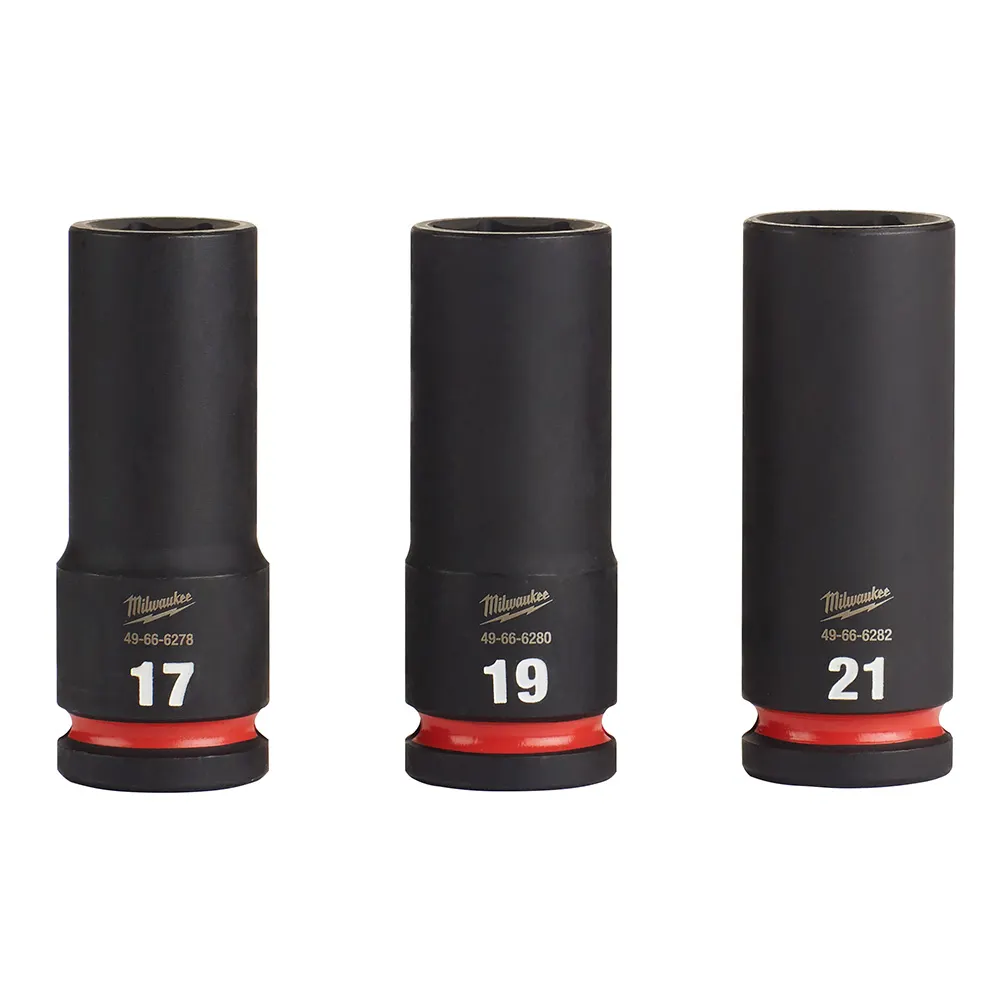 MILWAUKEE 3 Piece 1/2inch Drive 6 Point Shockwave Metric Deep Impact Socket Set 49667025