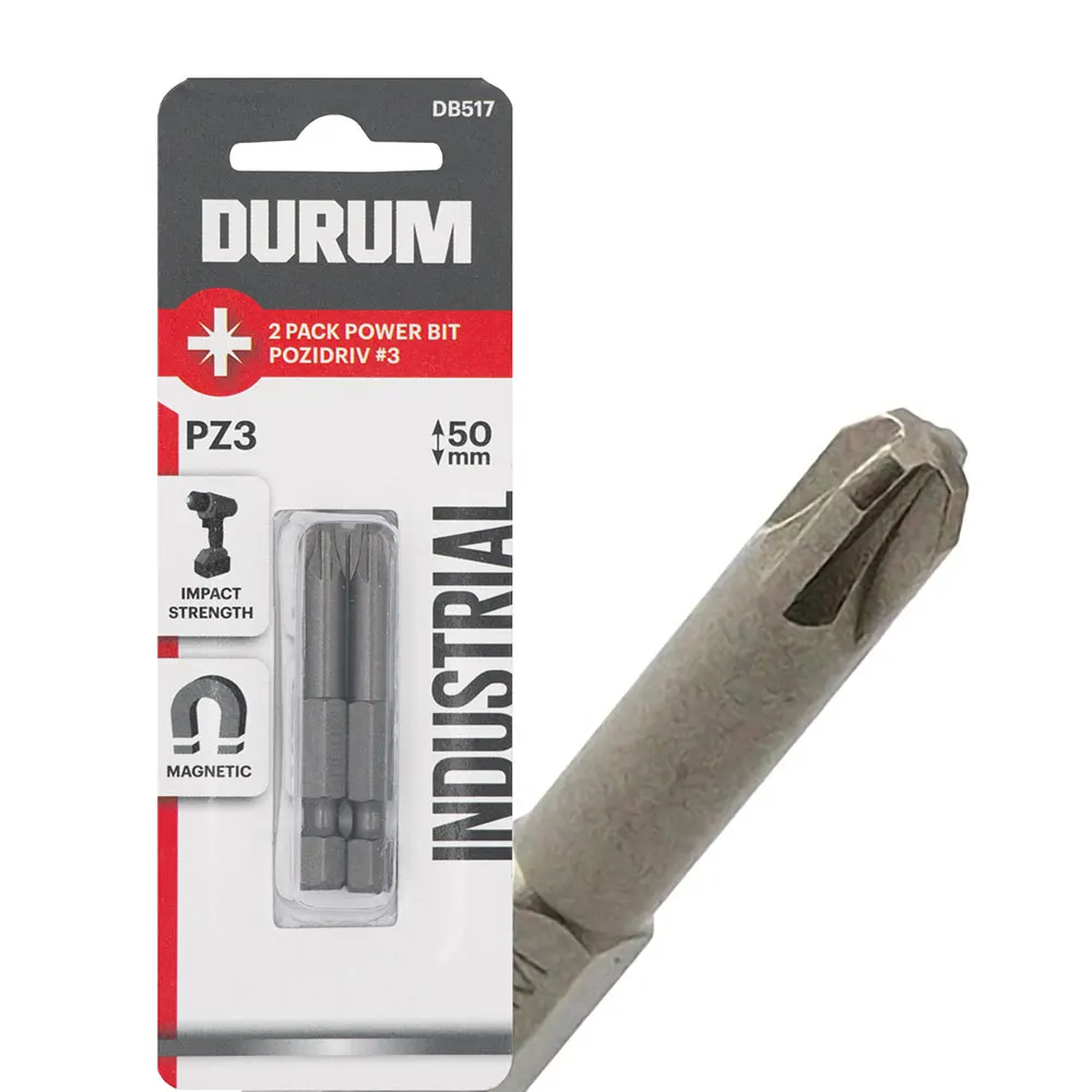 DURUM Pz3 x 50mm Pozidrive Power Screwdriver Bit - 2 Piece DB517