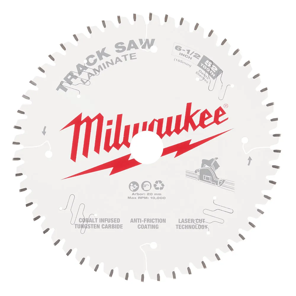 MILWAUKEE 165mm 52T TCT Track Saw Blade for Laminate/Aluminium Cutting 48400643