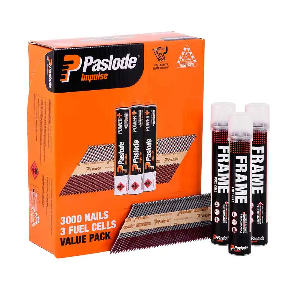 PASLODE 75mm Framing Nails & 3 Fuel Cells - 3000 Pack B20547V