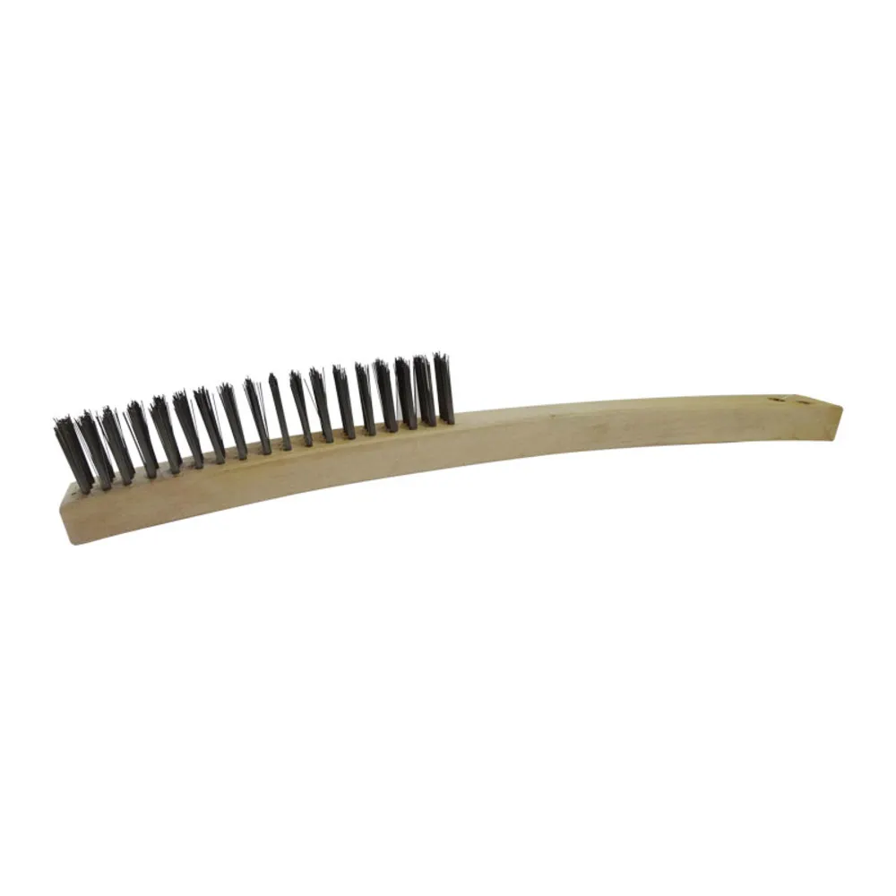 JOSCO 3-Row Steel Bristle Wood Long Handle Wire Brush