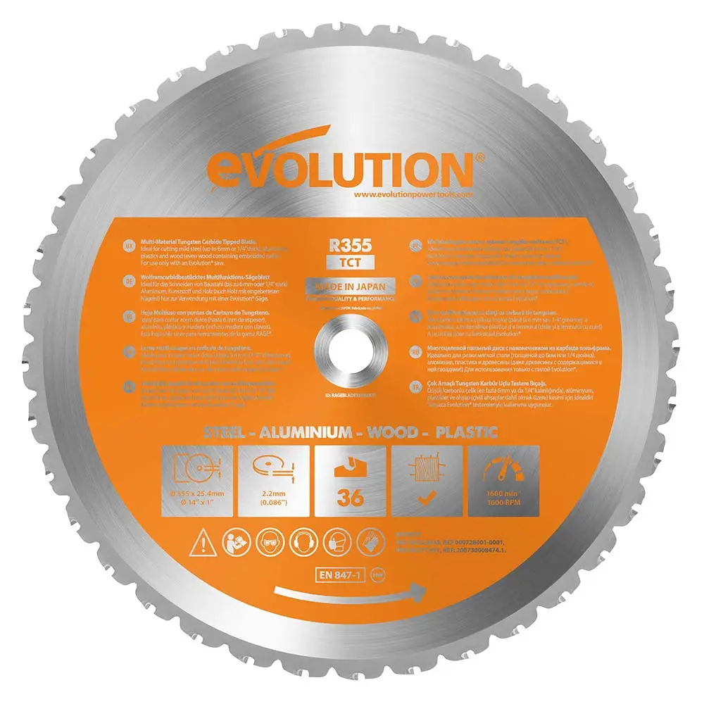 EVOLUTION 355mm 36T TCT Multi-Purpose Saw Blade - RAGE