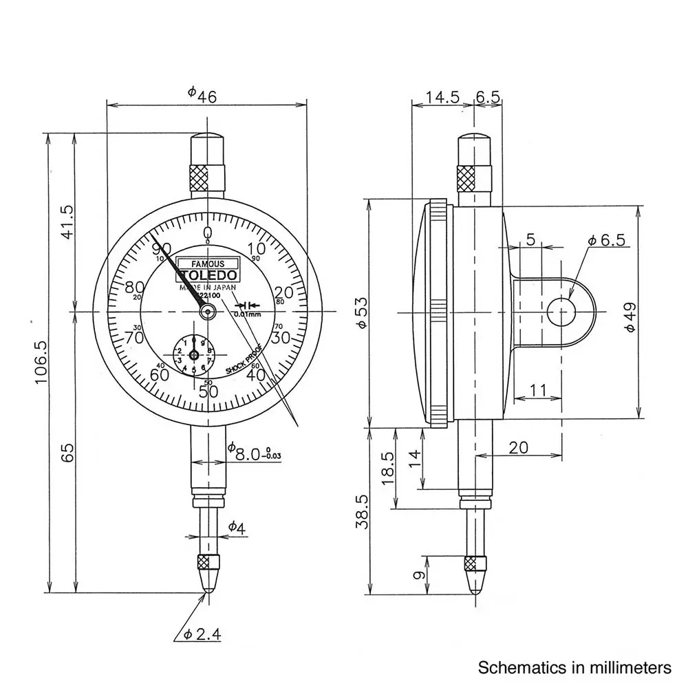 TOLEDO 0.01 x 10mm Analogue Dial Indicator 322100