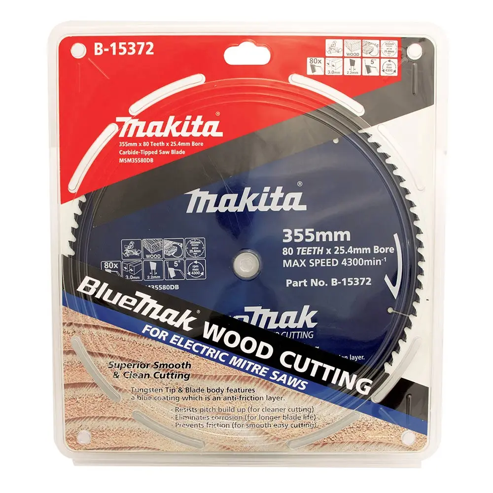 MAKITA 355mm 80T TCT Circular Saw Blade for Wood Cutting - Mitre Saws - BLUEMAK B-15372