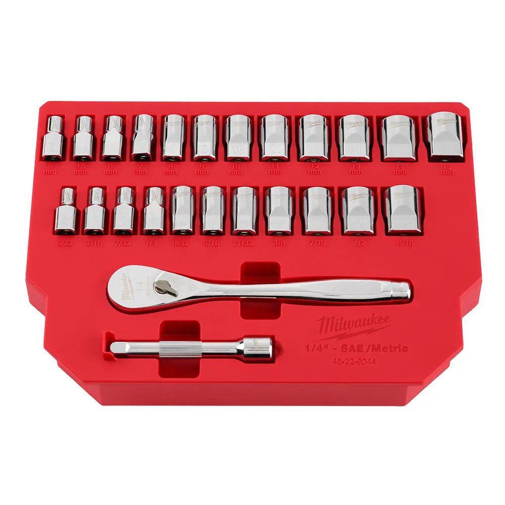 MILWAUKEE 1/4" Drive SAE/Metric Socket Set - 25 Piece 48229044