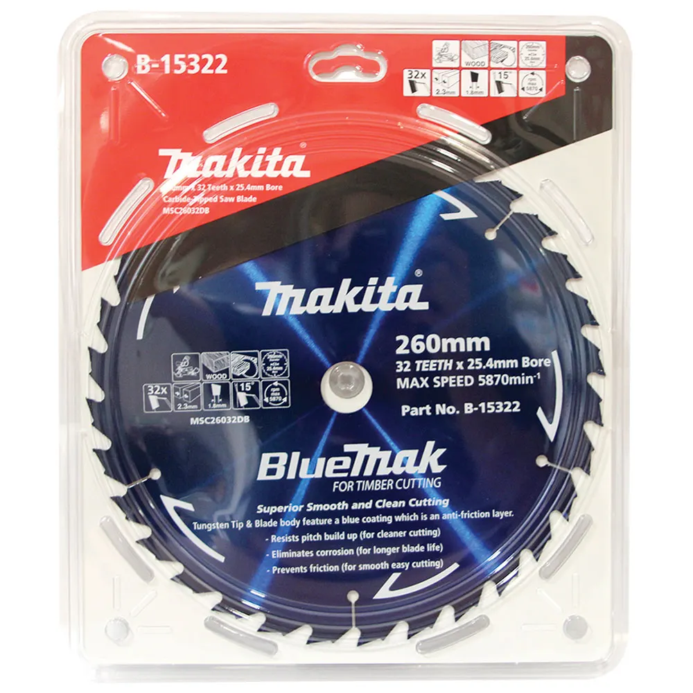 MAKITA 260mm 32T TCT Circular Saw Blade for Wood Cutting - Mitre Saws - BLUEMAK B15322