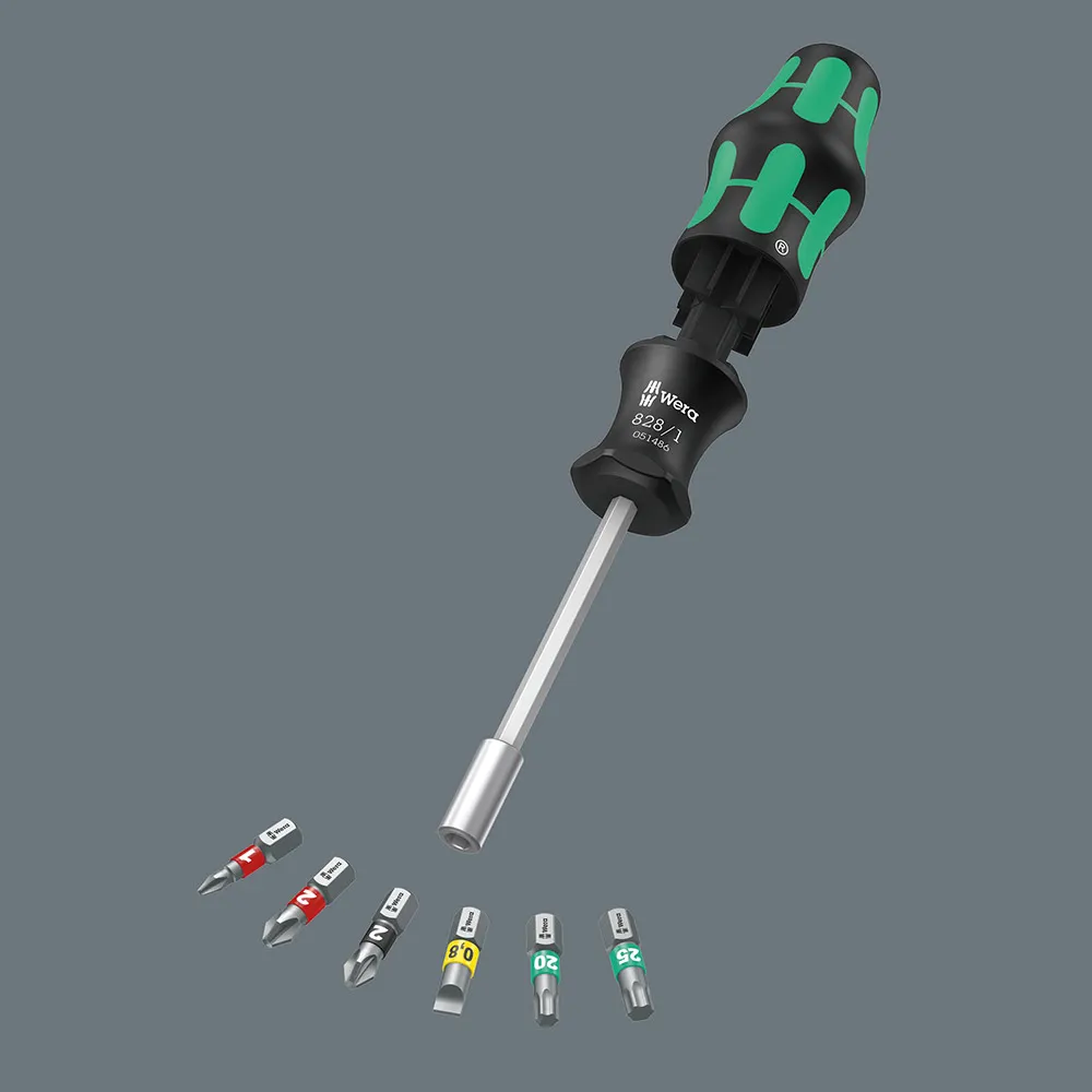 WERA 1/4" 6 Bits Screwdriver Set 7 Piece Kraftform Kompakt 27 Set 1 WER051510
