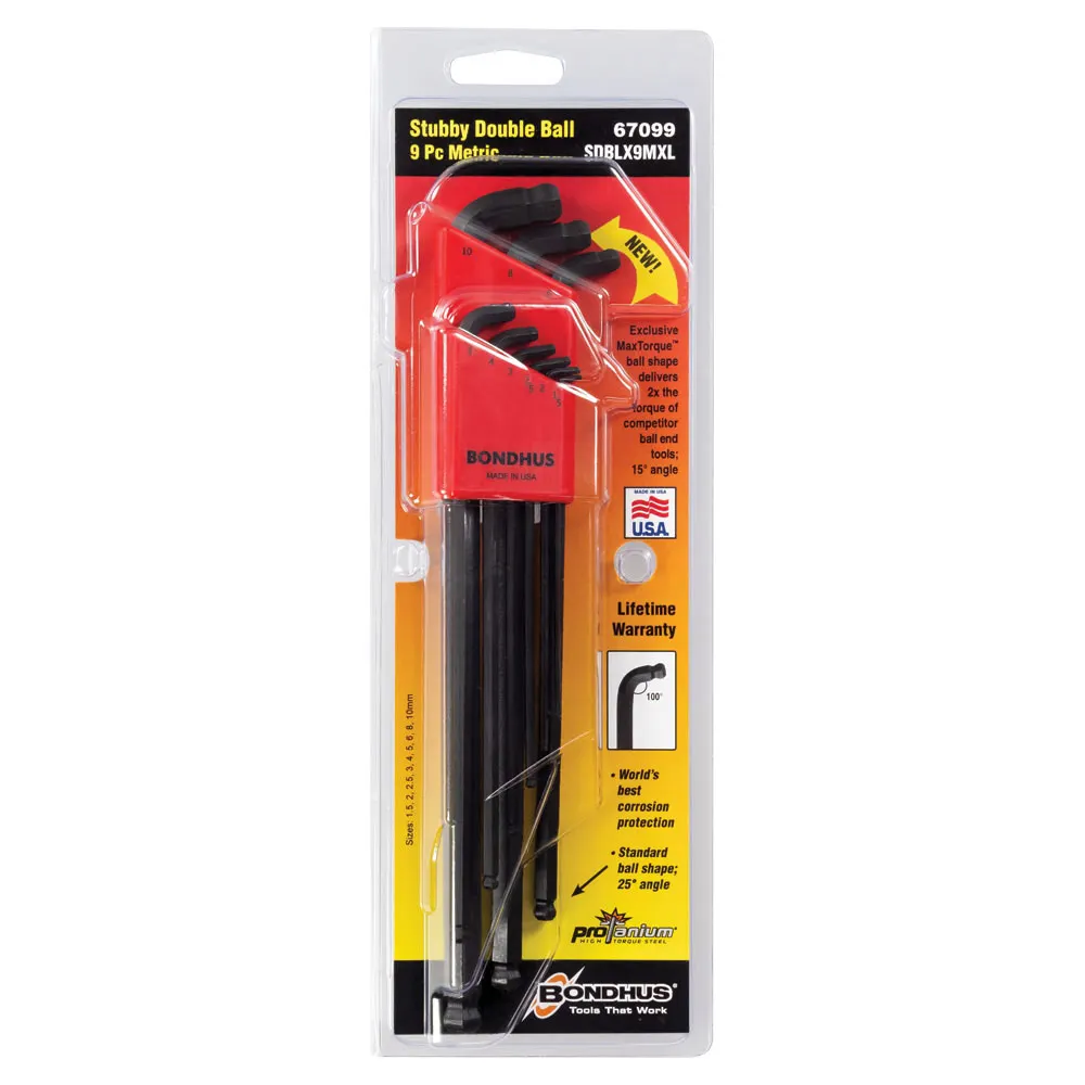 BONDHUS 1.5-10mm Stubby Double Ball End Allen Key Set - 9 Piece BD67099