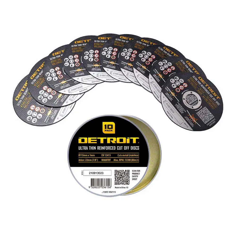 DETROIT 115 x 1.0mm Steel & Stainless Cut Off Disc - 10 Piece Tin