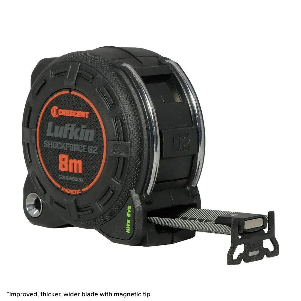 CRESCENT LUFKIN 8m x 32mm Shockforce Nite Eye Gen 2 Magnetic Tape Measure - Black G2MAGNE832M
