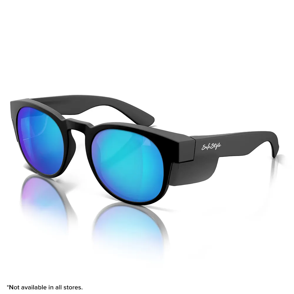 SAFESTYLE Cruisers Matte Black Frame Mirror Blue Polarised Lens UV400 CRMBBP100