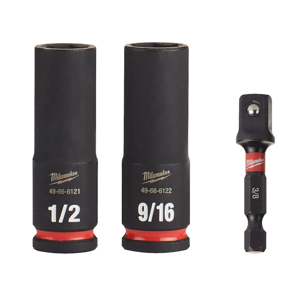 MILWAUKEE 3 Piece 3/8inch Drive 6 Point Shockwave SAE Deep Impact Socket Set 49664417