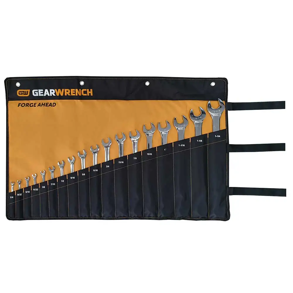 GEARWRENCH 18 Piece 12 Point Long Pattern SAE Combination Wrench Set Roll 81917R