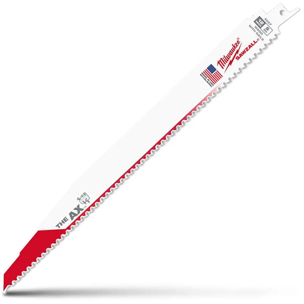 MILWAUKEE 300mm 5TPI Bi-Metal Reciprocating Saw Blade for Wood/Nail Demolition - THE AX - 5 Piece 48005027