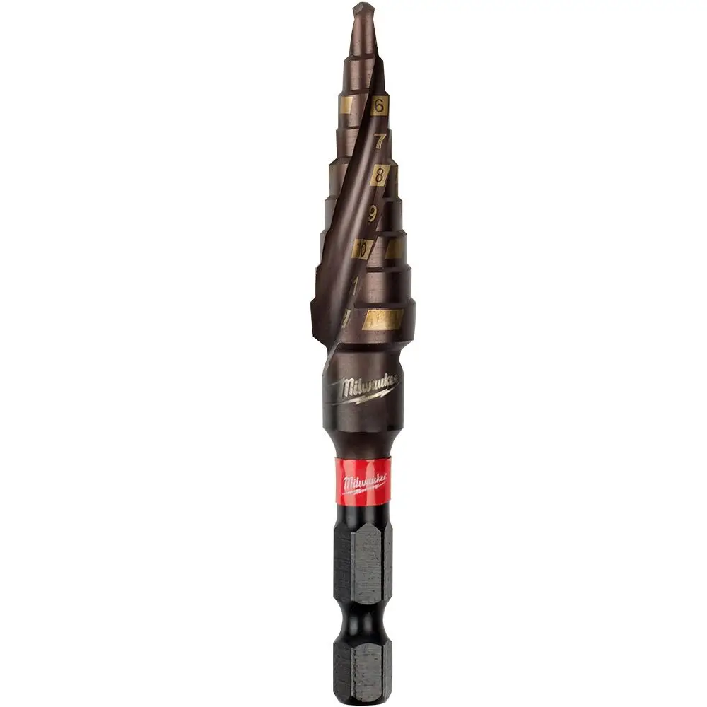 MILWAUKEE 4-12mm 9-Step 1/4-Hex HSS-TiAlN Spiral Flute Step Drill Bit - SHOCKWAVE