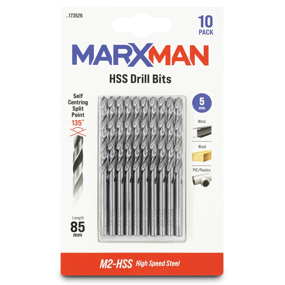 MARXMAN 5.0x85mm HSS Metal Jobber Drill Bit - 10 Piece MHSS5MM10PC