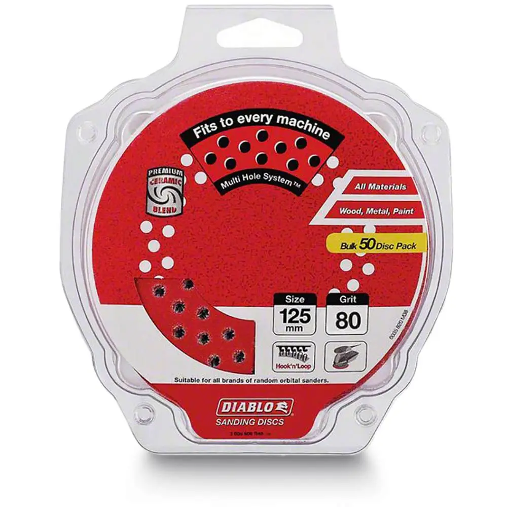 DIABLO 125mm 80-Grit Multi-Hole Hook & Loop Sanding Disc - 50 Piece