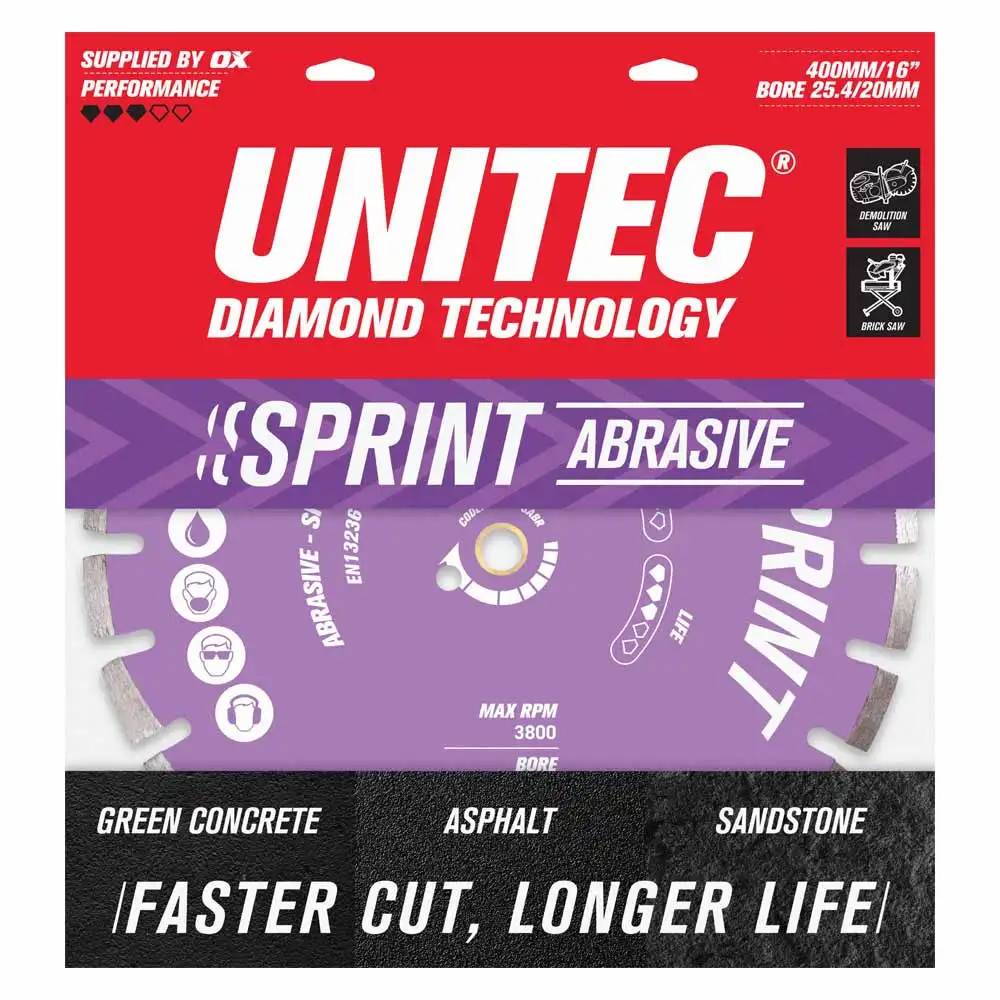 UNITEC 400mm Segmented Diamond Blade For Abrasive Cutting - Sprint U-16SPSABR